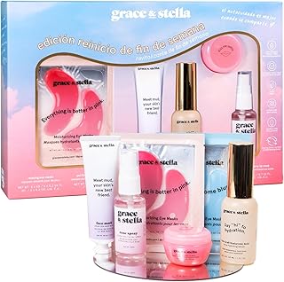 Opiniones sobre grace & stella Kit Regalo Mujer San Valentín – Set Facial con Parches Contorno de Ojos, Sérum de Ácido Hialurónico, Mascarilla de Arcilla y Más, Para Despedidas, Cumpleaños – Pack Skincare Vegano