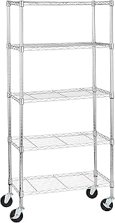 Estantería cromada con ruedas: capacidad 680 kg y 5 baldas ajustables